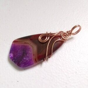 Purple, Tan & Copper Brown ~ One-of-a-kind Wire Wrapped Agate Pendant ~ Handmade